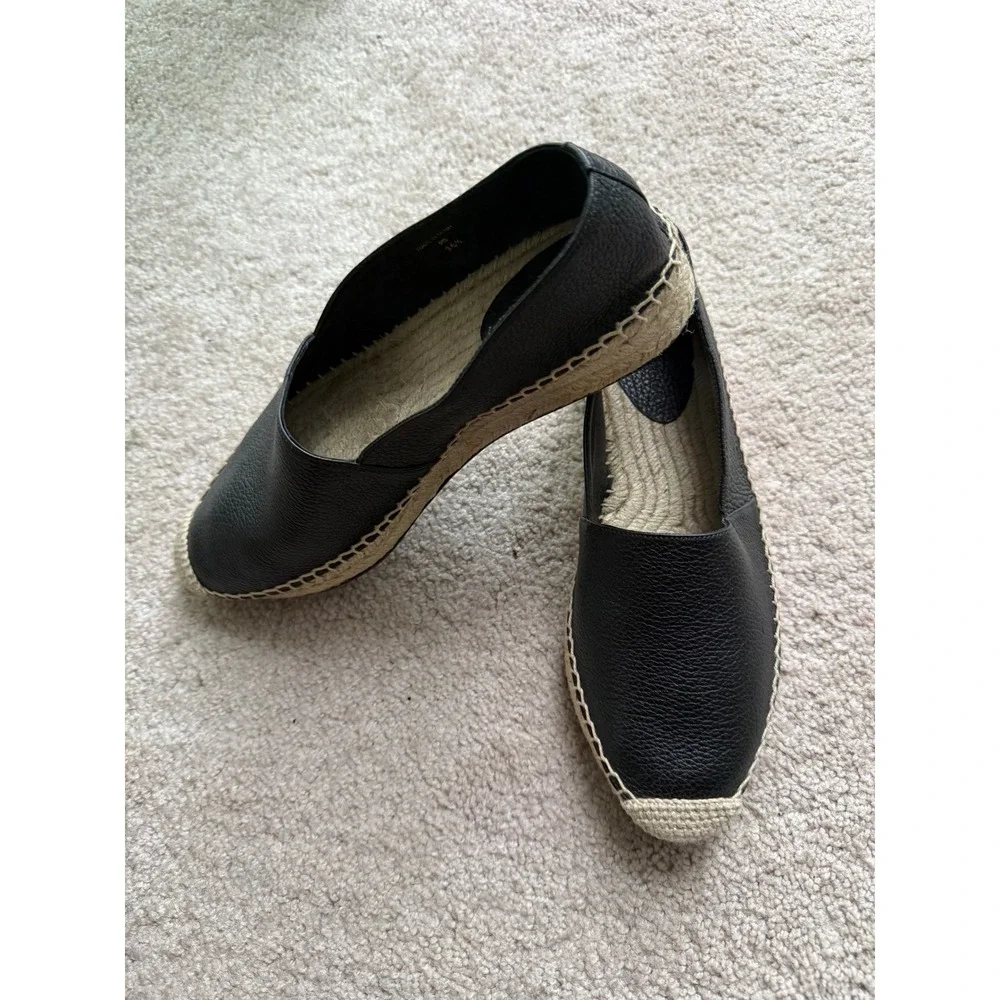 Lafayette 148 New York Black Pebbled Leather Espadrille Flats Women 36.5 Preppy